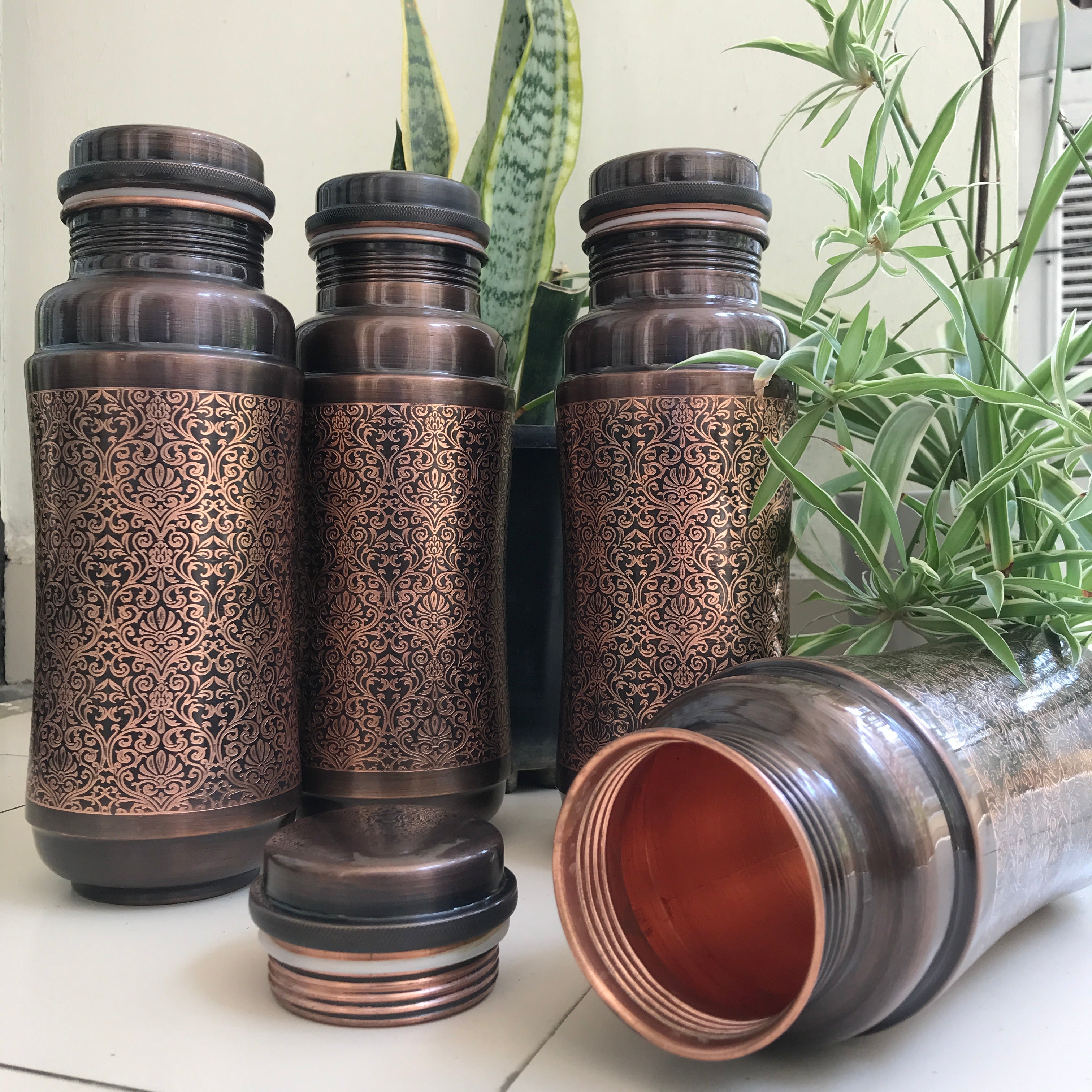 Pure Copper Jumbo Water Bottle | Black Antique Engraving Design |  Capacity - 1300ML |Unique Design, Large Capacity Flask-2